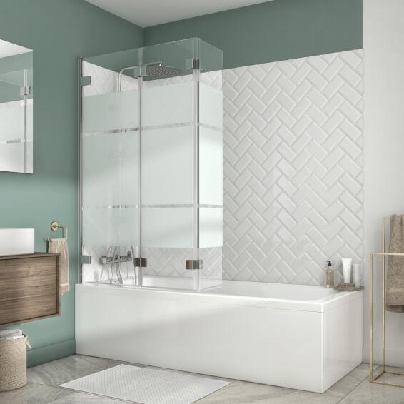Sensea Charm Printed 3 Panel Folding Bath Screen Chrome 6mm  120x150cm