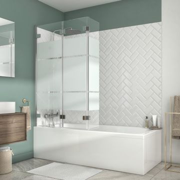 Sensea Charm Printed 3 Panel Folding Bath Screen Chrome 6mm  120x150cm