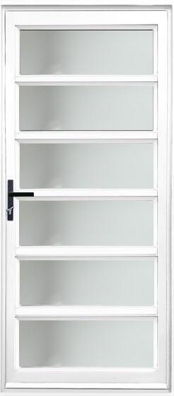 Aluminium door white 6 horizontal panel reflective glass right hand opening W900 x H2100MM