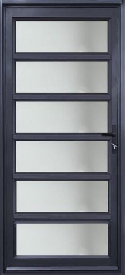 Aluminium door charcoal 6 horizontal panel reflective glass left hand opening W900 x H2100MM
