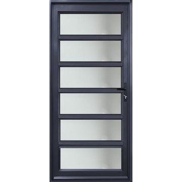 Aluminium door charcoal 6 horizontal panel reflective glass left hand opening W900 x H2100MM