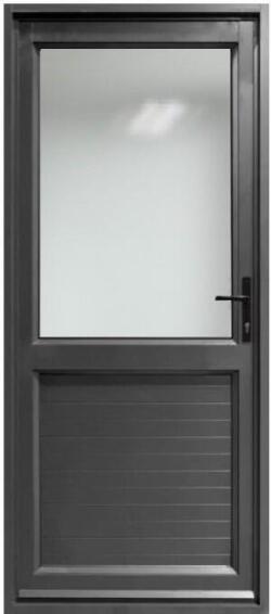 Aluminium door charcoal kick plate obscure glass left hand opening W900 x H2100MM