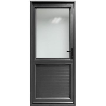 Aluminium stable door charcoal kick plate obscure glass left hand opening W900 x H2100MM