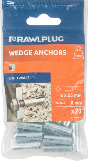 Wedge anchors 6x25mm 20pc rawlplug