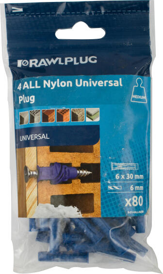 Universal nylon plugs 6x30mm 80pc rawlplug