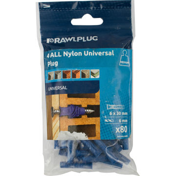 Universal nylon plugs 6x30mm 80pc rawlplug