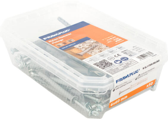 Hammer in fixing 6x60mm CSK tub 50pc rawlplug