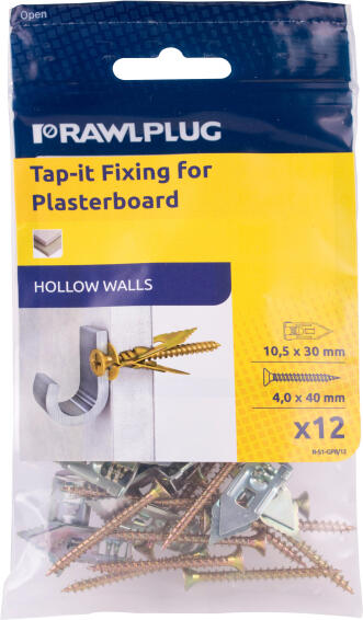 Hammer in fixing plasterboard and screws 10.5x30mm 12pc rawlplug