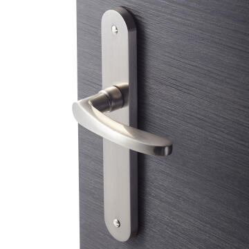 Door handles on plate keyless satin nickel finish louise inspire