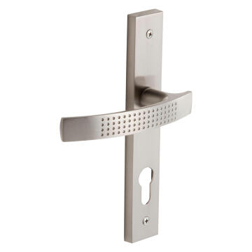 Door handle on plate cylinder key stipple satin nickel finish louna 195mm inspire
