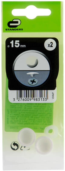 Plastic screw caps white 15mm 2pc standers