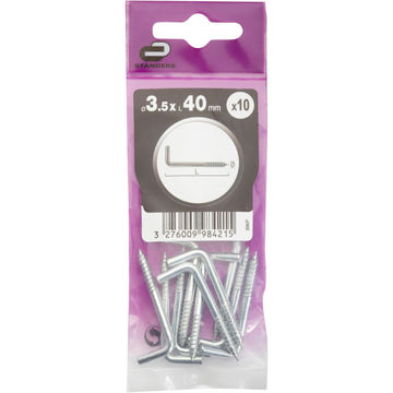 Cup hooks square zinc plated steel 3.5x40mm 10pc standers