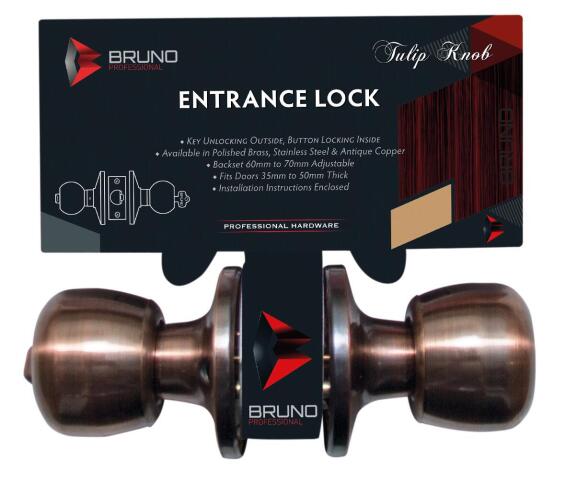 Entrance lockset tulip shape antique copper look bruno