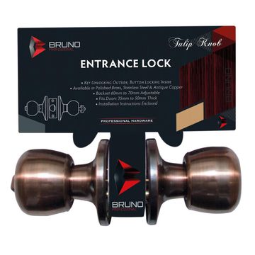Entrance lockset tulip shape antique copper look bruno
