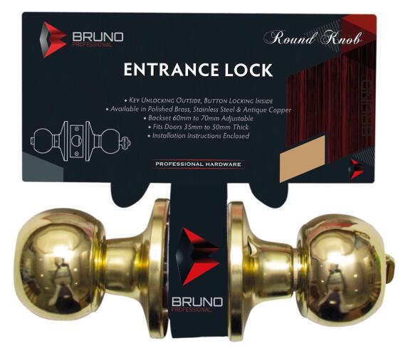 Entrance lockset round shape polished brass bruno