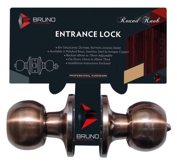 Entrance lockset round shape antique copper look bruno
