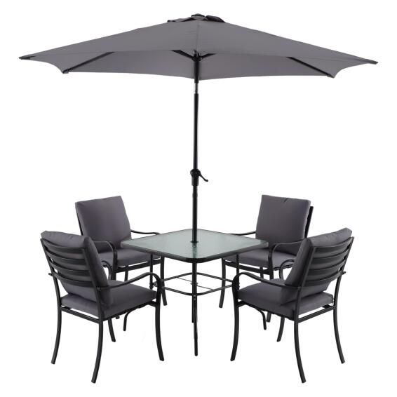 Naterial Rono Steel Patio Set Dark Grey (Includes Chairs & Umbrella)