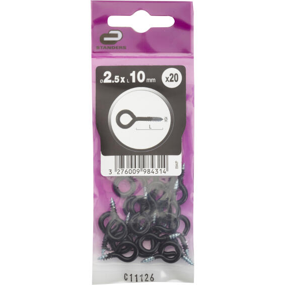 Eye screws black powder coated 2.5x10mm 20pc standers