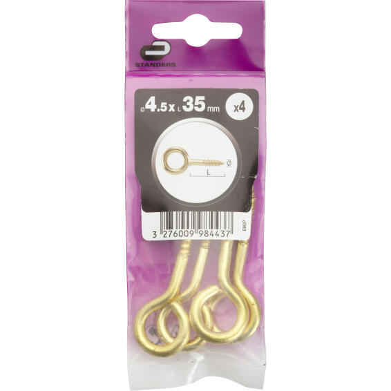 Eye screws brass plated 4.5x35mm 4pc standers