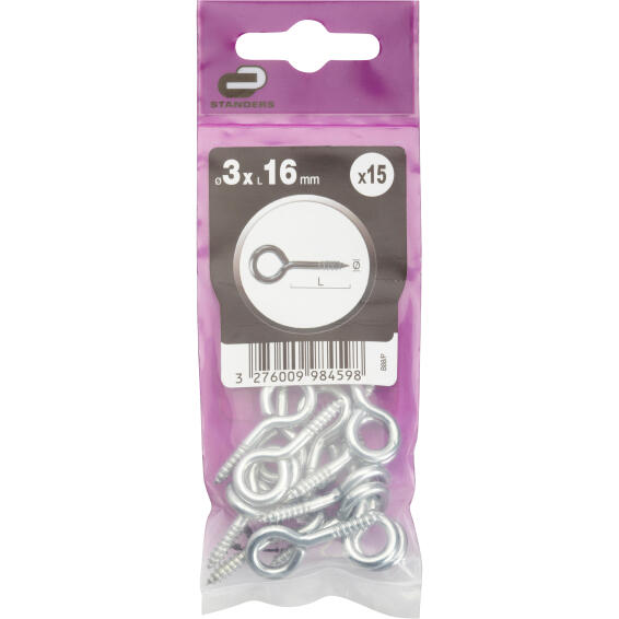Eye screws zinc plated steel 3.0x16mm 15pc standers