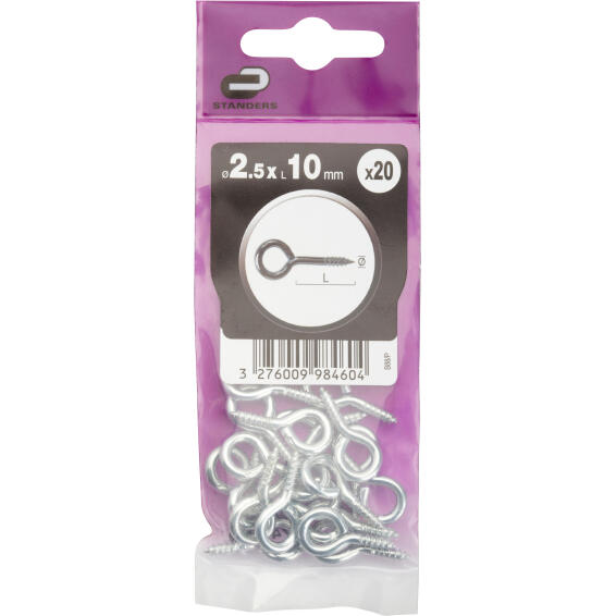 Eye screw zinc plated steel 2.5x10mm standers