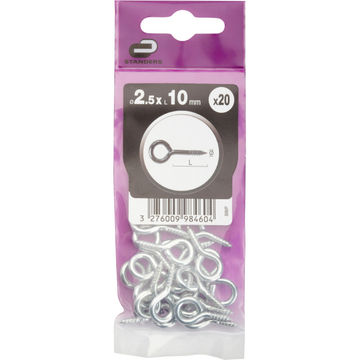 Eye screw zinc plated steel 2.5x10mm standers