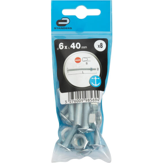 Roofing bolt and nut stainless steel 6.0x40mm 8pc standers