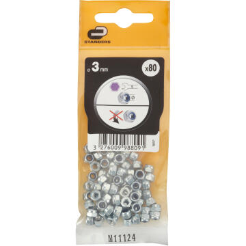 Nyloc nuts one-way zinc plated 3mm 80pc standers