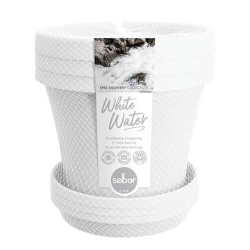 Pot, Super Pot and Saucer, White Water, SEBOR, 15cm, Set of 3