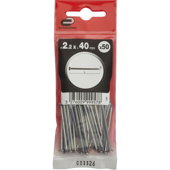 Flat head nail polished steel 2.2x40mm 50pc standers