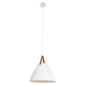 pendant light sanded white with brown leather