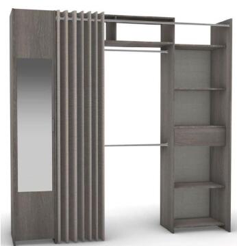 Dressing Wardrobe Kit Taylor 2 Column, 4 Shelves, 2 Rails, Half Mirror Cupboard & Curtain