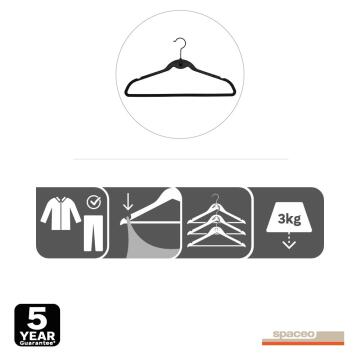 Spaceo plastic hanger with hooks 4 pack black