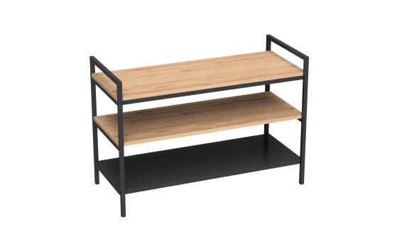 Spaceo frame shoe rack metal & wood w80cmxd21.6cmxh45cm