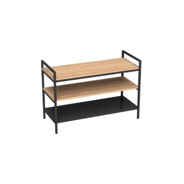 Spaceo frame shoe rack metal & wood w80cmxd21.6cmxh45cm