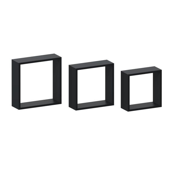 Spaceo straight square shelves 3 pack black