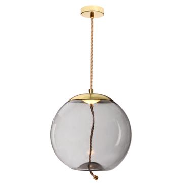 pendant light 5w led orb  gold smoke glass rope warm white