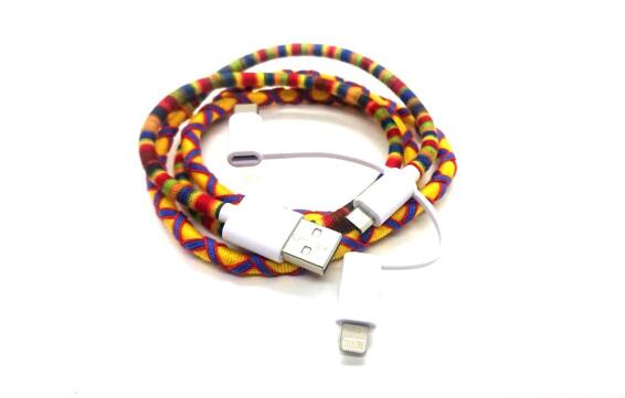 USB CHARGE CABLE 3IN1 YELLOW&BLUE WOVEN