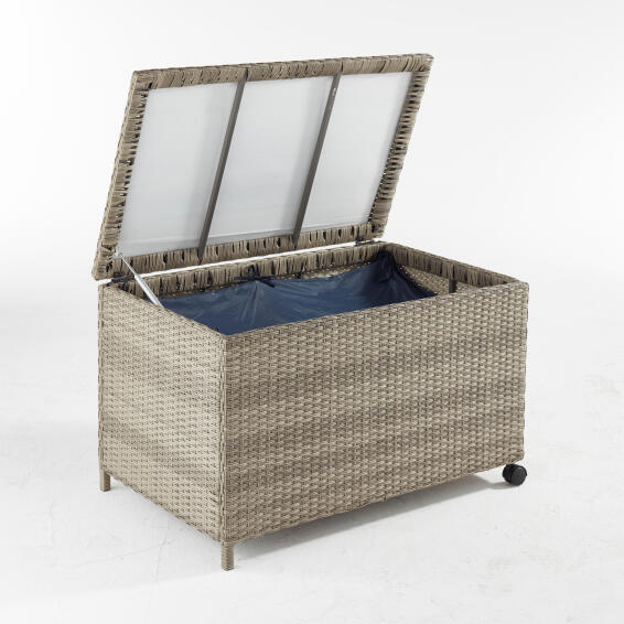 Garden Storage Cushion Box Naterial Daveport SIZE:95X60X57CM Braided resin Grey Color open by Gas-spring with 2 wheels