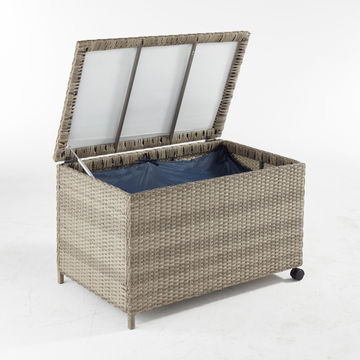 Garden Storage Cushion Box Naterial Daveport SIZE:95X60X57CM Braided resin Grey Color open by Gas-spring with 2 wheels