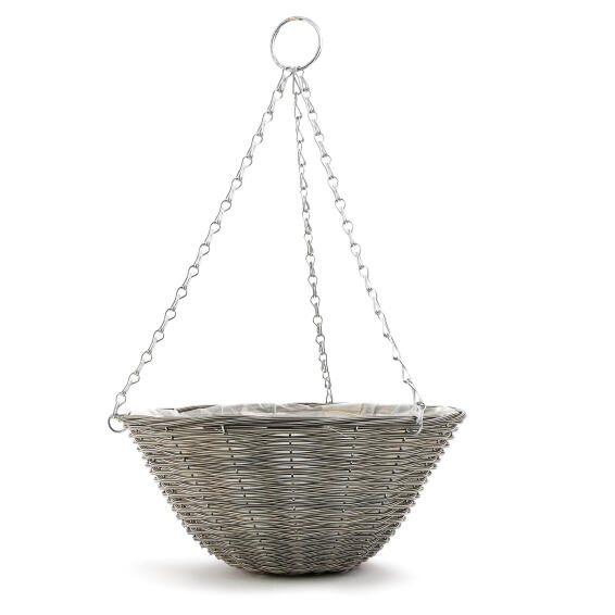 RATTAN EFFECT GREY HANGING BASKET 35CM