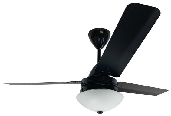 Solent High Breeze Ceiling Fan 3 Blades 1200mm Black with Oyster Light Kit and Regulator 1 Fan 1 Switch