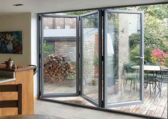 Aluminium folding door 3 panel IBUILD Bronze right hand opening W1800mm x H2100mm