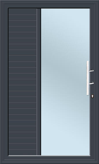 Aluminium pivot door charcoal 1/3 cladding 2/3 glazing s10 reflective glass right hand opening W1200 x H2100MM