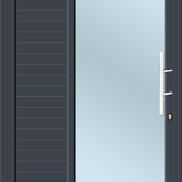 Aluminium pivot door charcoal 1/3 cladding 2/3 glazing s10 reflective glass left hand opening W1200 x H2100MM