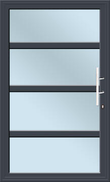 Aluminium pivot door charcoal 4 horizontal panel s10 reflective glass right hand opening W1200 x H2100MM