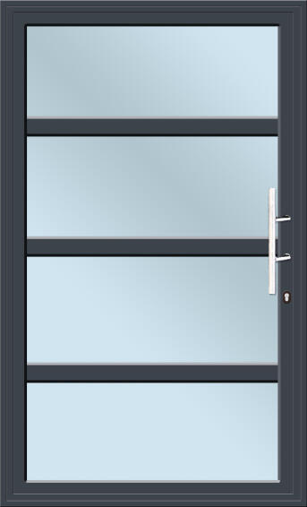 Aluminium door charcoal 4 horizontal panel reflective glass left hand opening W1200 x H2100MM