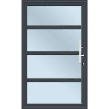 Aluminium pivot door charcoal 4 horizontal panel s10 reflective glass right hand opening W1200 x H2100MM