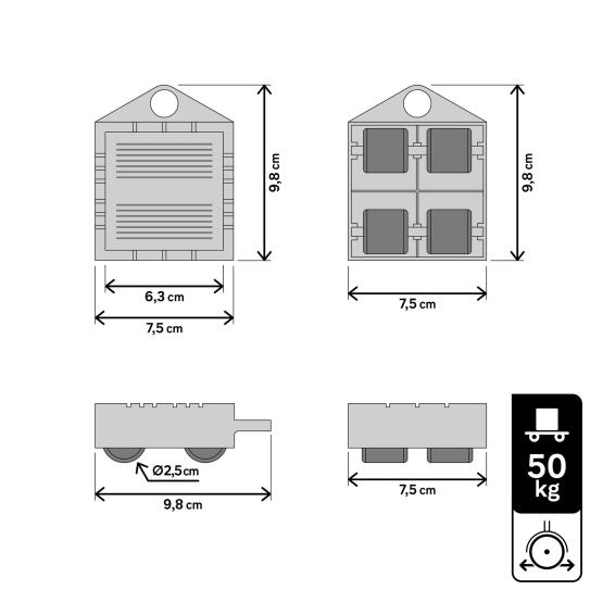 ROLLING SUPPORT 50KG, MONO DIRECTIONAL