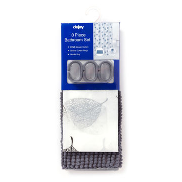 Shower Curtain Combo Set with rings and bath mat Grey